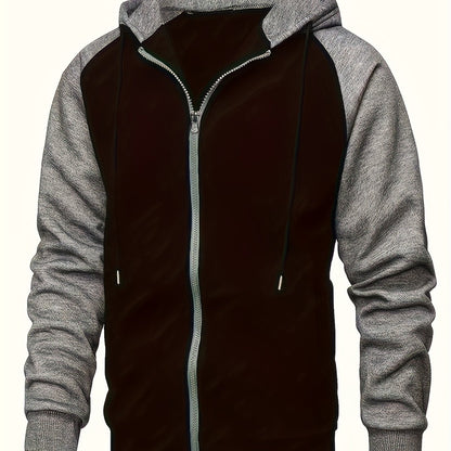 Men's Colorblock Hooded Jacket For Sports Outdoor, Stylish Leisure Outwear
