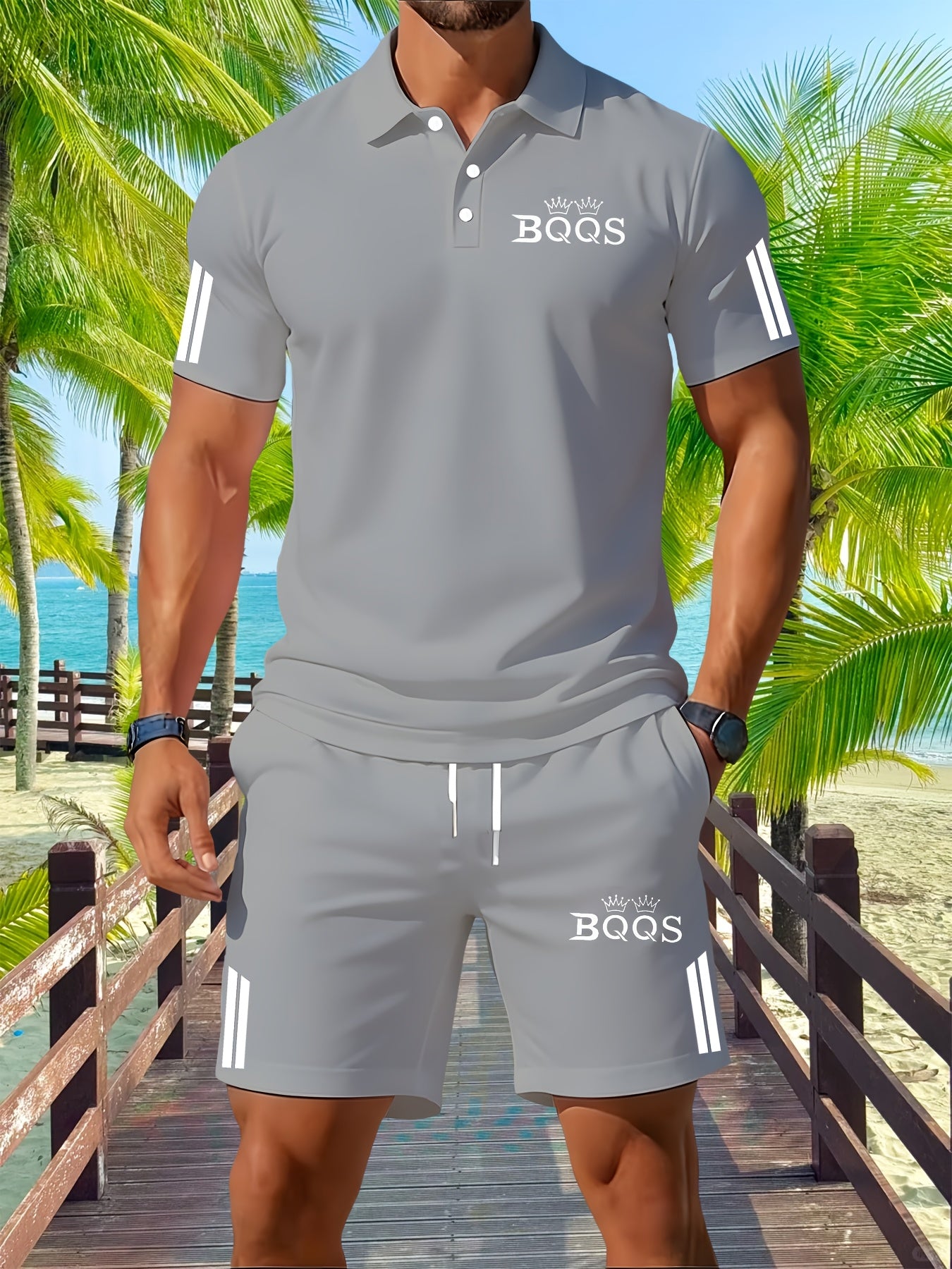 Men's Casual Summer Polo Shirt and Shorts Set - Slight Stretch