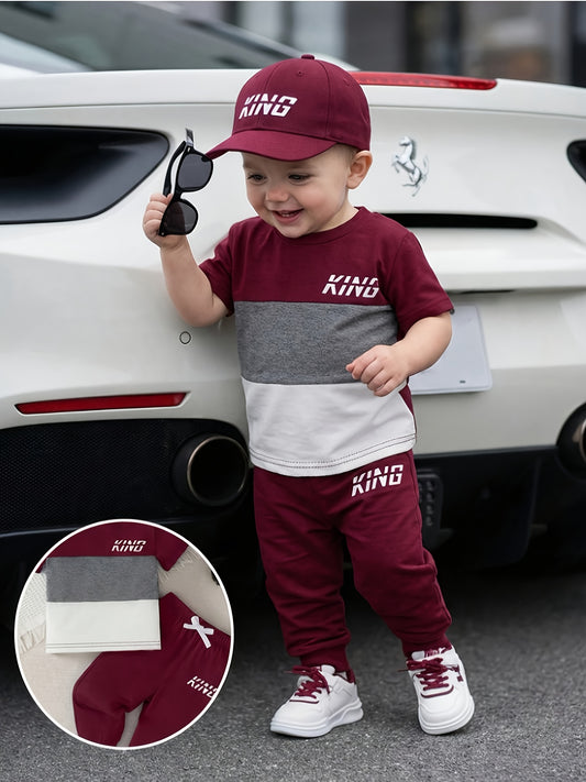 Toddler Boys' Casual Color-Block T-Shirt & Elastic Waist Pants Set
