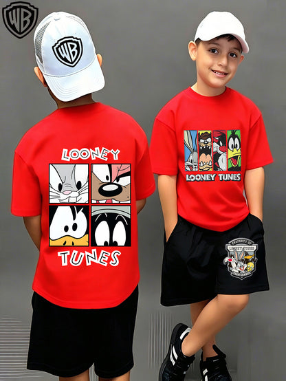 Unisex Cotton Looney Tunes T-Shirt & Shorts Set for Kids