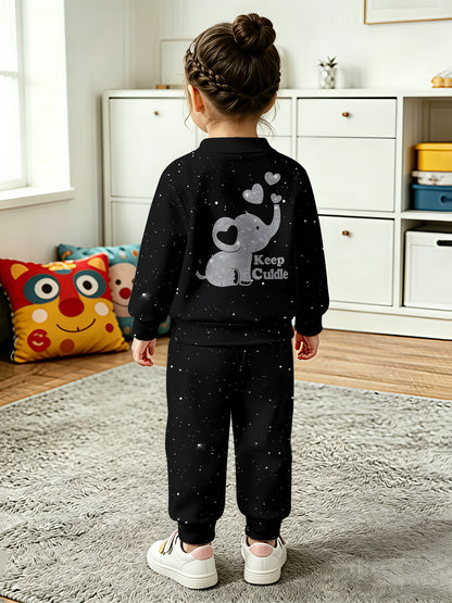 Starry Elephant Print Jacket & Pants Set for Baby Girls