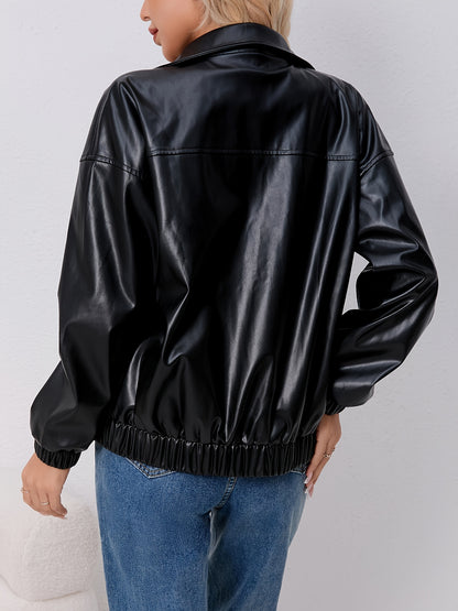 Women's Soft Stretch Polyester Casual Jacket - Relaxed Fit Long Sleeve Zipper Front with Pockets, Machine Washable Spring/Fall Outerwear for Casual Attire