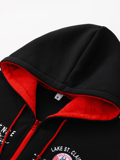 Men's Hooded Letter Print Tracksuit, 2pcs Casual Sports Set, Fashion Hoodie With Full-zip And Elastic-waist Pants, Regular Fit, Outdoor Cloth