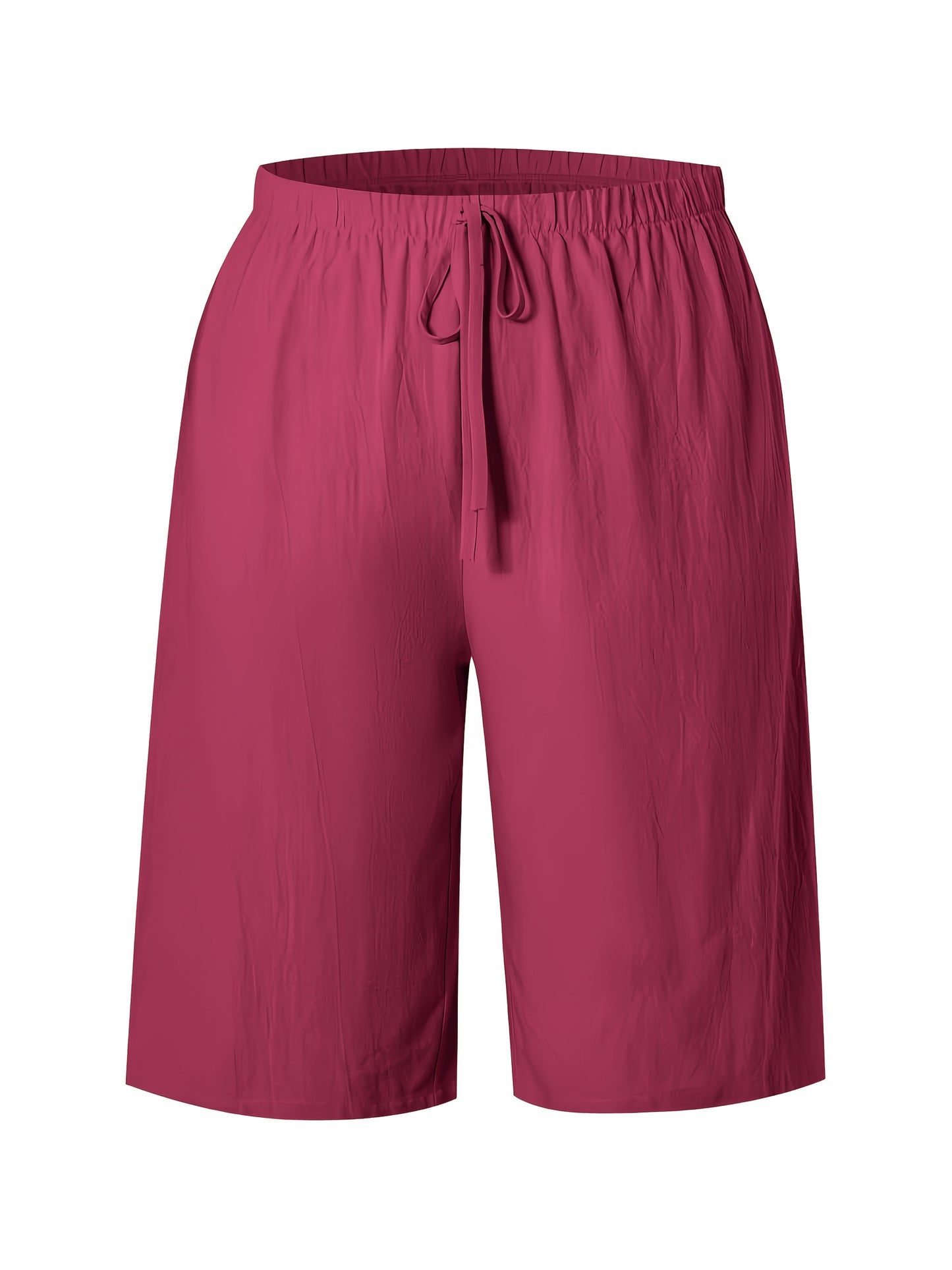 Women's Casual Solid Color Polyester Shorts with Faux Drawstring