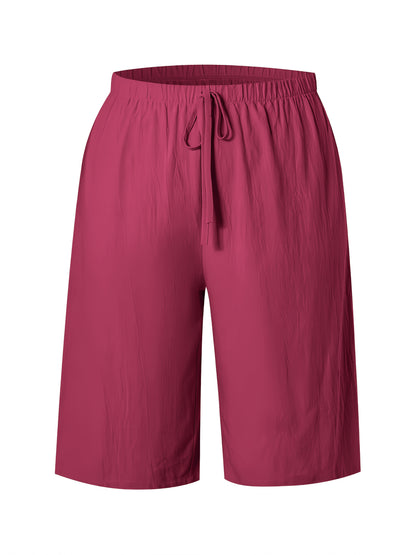 Women's Casual Solid Color Polyester Shorts with Faux Drawstring