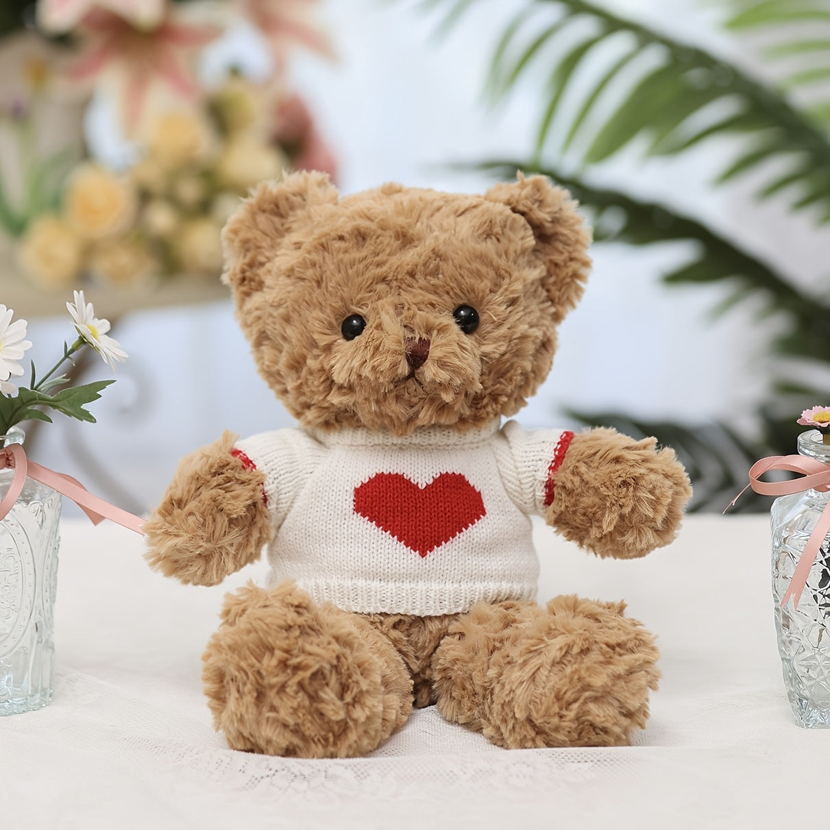 A 30cm/11.8-inch Cute Teddy Bear Plush Toy, Dressed in Clothes with Heart Patterns. A Perfect Birthday Gift for Kids, Family and Couples, and Also Suitable for Wedding Decoration and Home Decor.