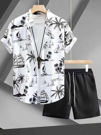 Men's Orange Casual Summer Shirt and Shorts Set