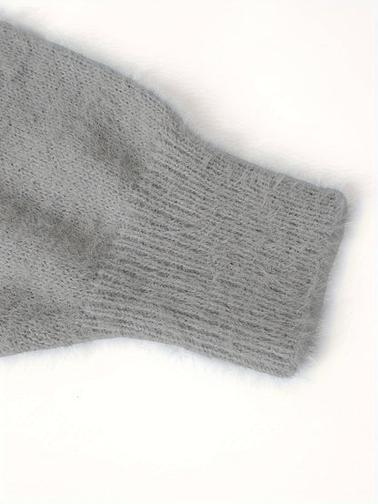 Plus Size - Women'S Cozy Yellow V-Neck Sweater with Pearl Buttons & Fleece-Lined Cuffs - Asymmetrical Hem, Geometric Pattern, Casual Winter Pullover for Casual Attire, Winter Apparel | Vneck Sweater | Pearl Button Details, Sw