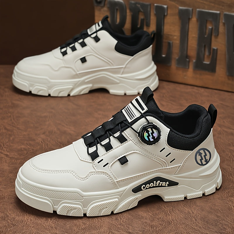 Men's Solid Color Skate Sneakers - Adjustable Rotating Buckle Straps, Slip-Resistant PVC Sole  Durable PU Upper, Low-Top Lace-Up Design for Hiking, Walking, Daily Wear - All-Season Casual Streetwear Shoes, Skate Shoes