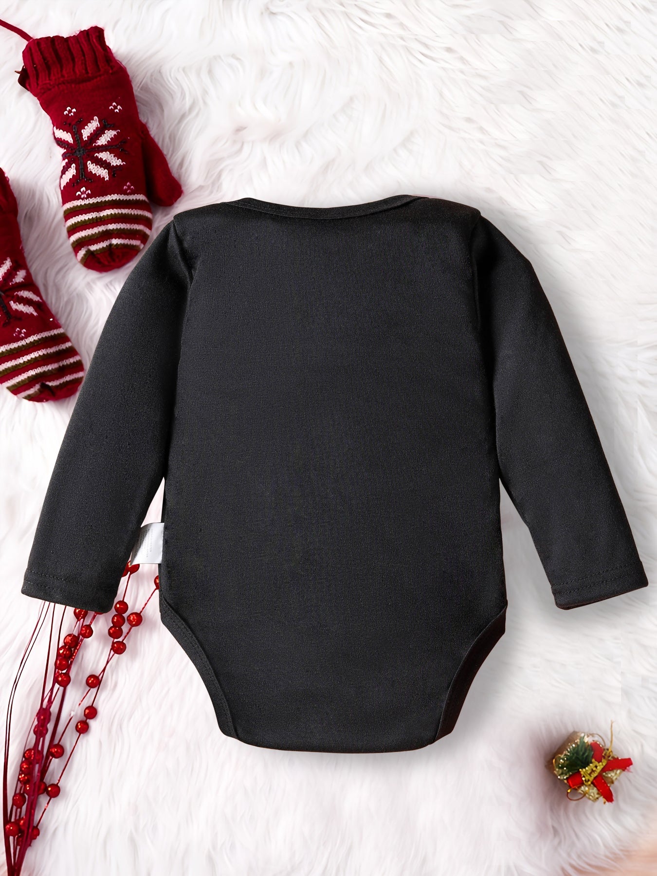 2026 New Year Boys & Girls' Cute Long Sleeve Bodysuit with "Hello 51.46meter Letter Print, Soft Stretch Fabric, Round Neck, Regular Fit, Perfect for Fall/Winter, for Outdoor, Winter Babywear, Playful Babywear, Comfortable Bab