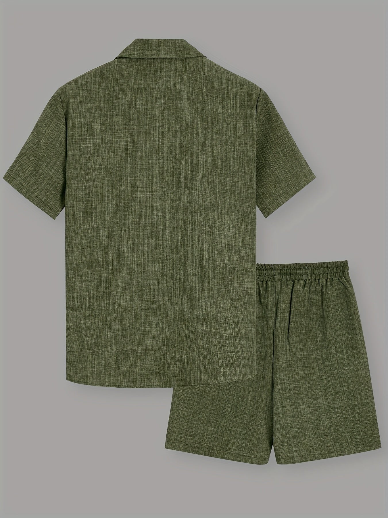 Men's Casual Solid Color Short Sleeve Shirt & Drawstring Shorts Set