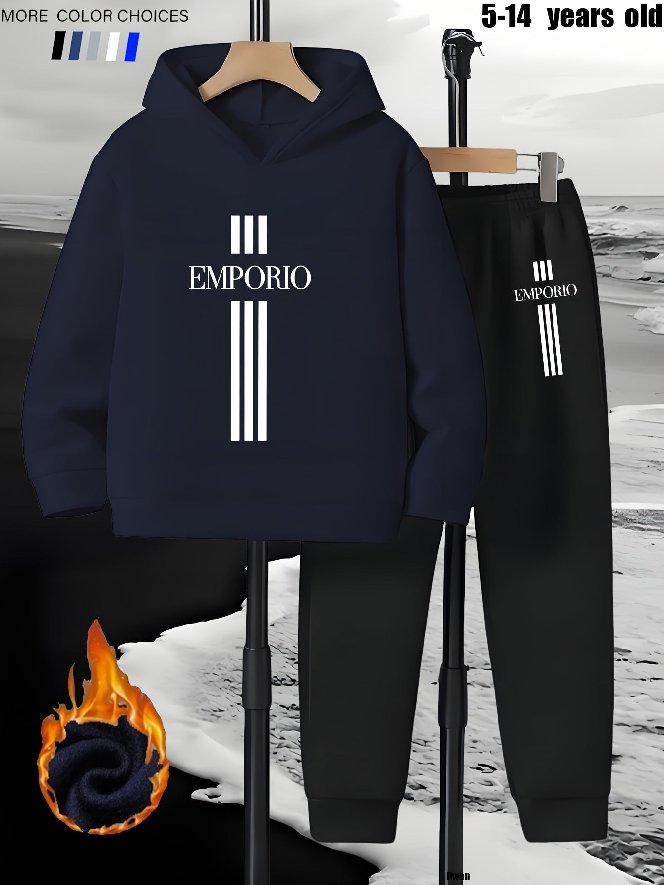 Boys' 2pcs Hoodie and Sweatpants Set with EMPORIO Print, Polyester Material, Comfortable Fit for Autumn/Winter Wear, Perfect for Daily Use and Outdoor Activities | Back-to-School Gift | Ideal for Home Sports | Essential for R