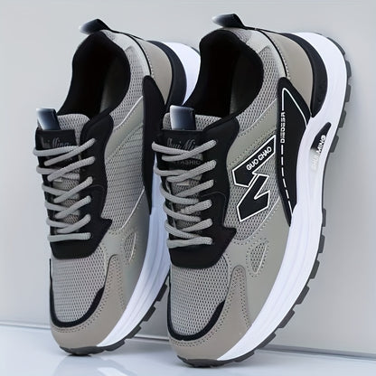 Men's Breathable Mesh Running Sneakers - Durable, Anti-Slip, Odor-Resistant Casual Shoes with Rubber Sole for Spring  Fall, Low-Top Lace-Up Design in White, Black  Green
