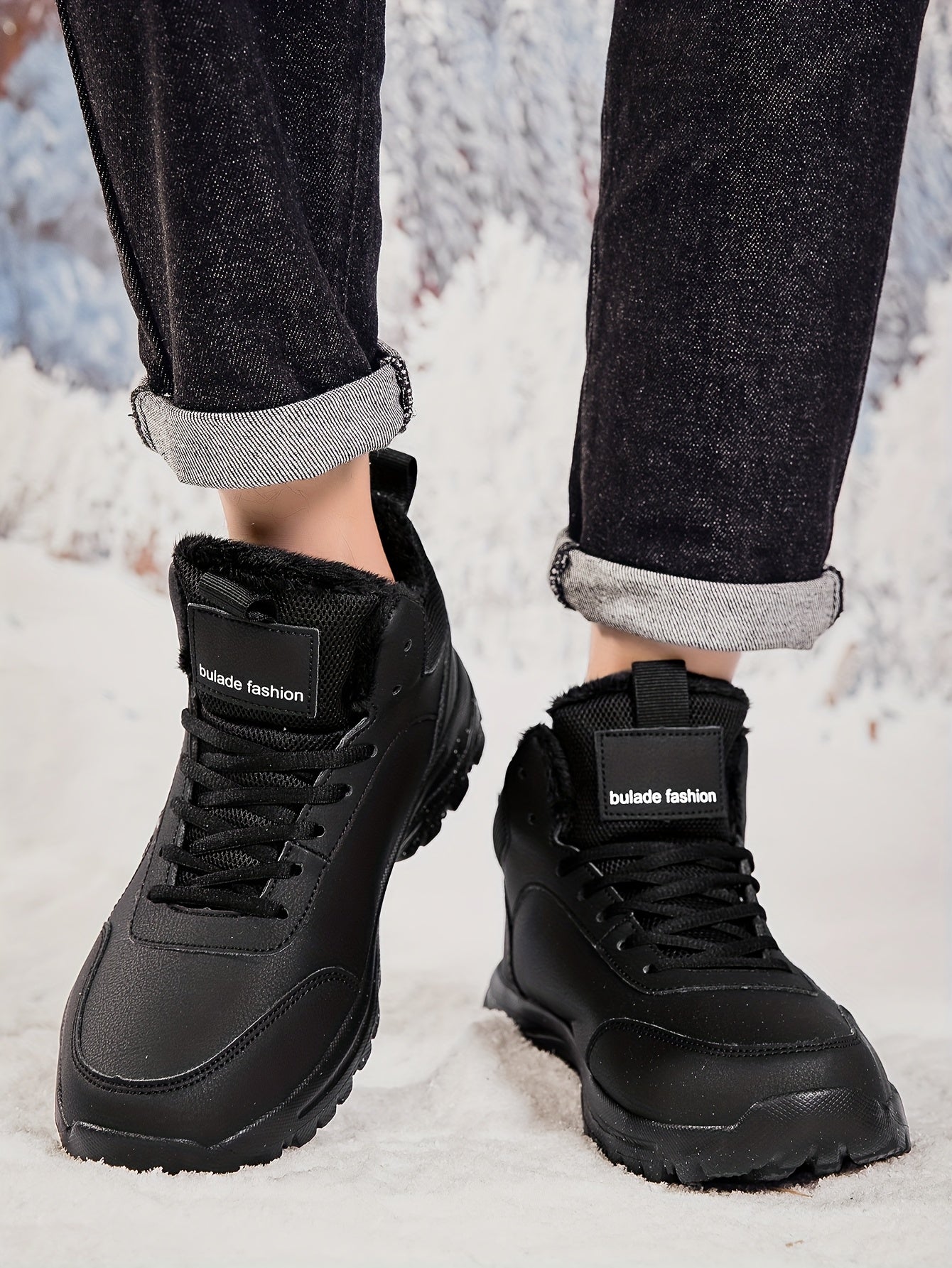 Men's Winter High-Top Ankle-High Outdoor Boots - Upper, Plush Lining & Cushioned Insole, Slip-Resistant MD Sole, Brown/Black Trekking Shoes for Snow, Ice, and Cold Weather - Lightweight & Durable Casual Winter Boots for Hikin