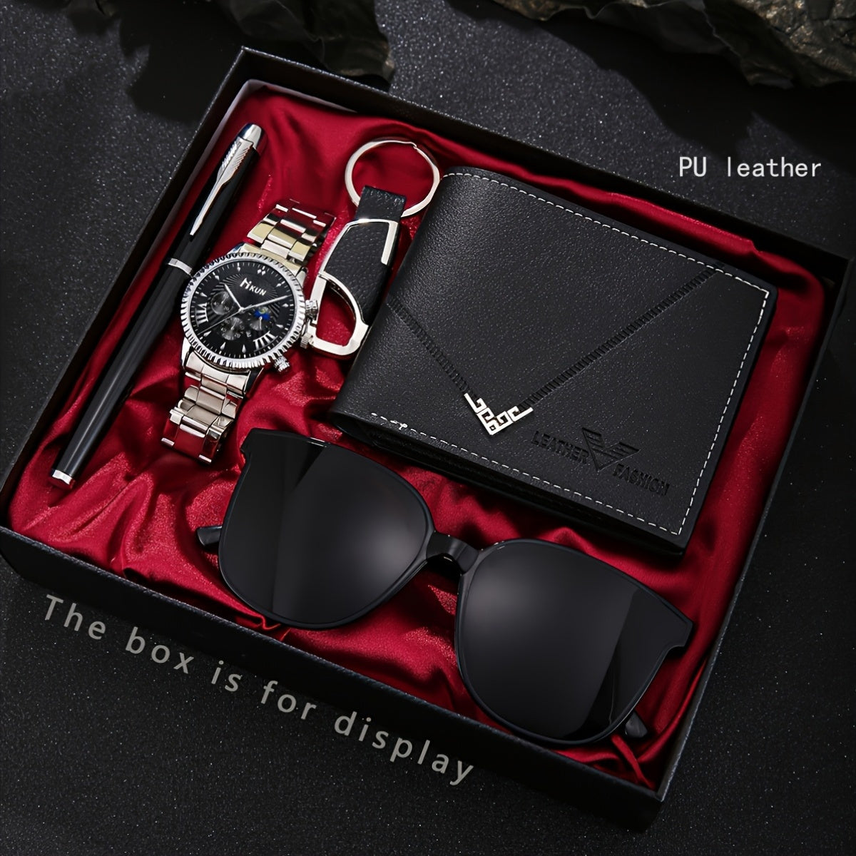 5 Luxury Men'S High-End Business Watches + Stylish Minimalist Wallet And Glasses + Pen Keychain, Suitable for Everyday Wear.