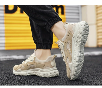 Men's Trendy Chunky Sneakers - Breathable Mesh  PU Upper, Durable PVC Sole, Lace-Up Casual Sneakers in Gray, Black  Orange, All-Season Comfort for Casual Attire