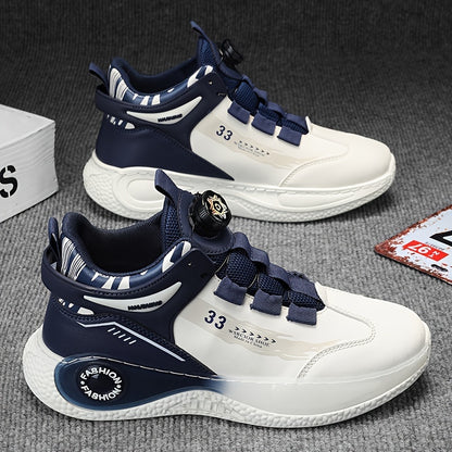 Men's Fashionable High-Top Sneakers with Rotating Buckle - Versatile, Breathable Running Shoes for All Seasons