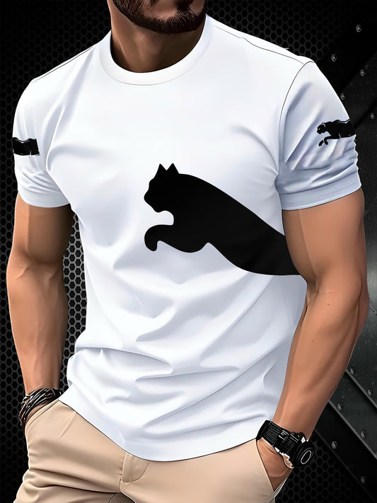 Men's 3D Print Cat Graphic T-Shirt - Casual Short Sleeve Summer Tee with Black  White Contrast Design, Breathable Round Neck Top for Outdoor Activities, Machine Washable, Relaxed Fit Shirt, Durable Fabric, Detailed Print Qua