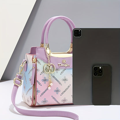 LOEYN Women'S Elegant Crossbody Bag with Detachable Strap - Chic Floral & Butterfly Print, Golden-Tone Hardware, Zipper Closure, Polyester Lining - Perfect Gift for Mom, Versatile Shoulder & Handbag, Fashion Accessory | Flora
