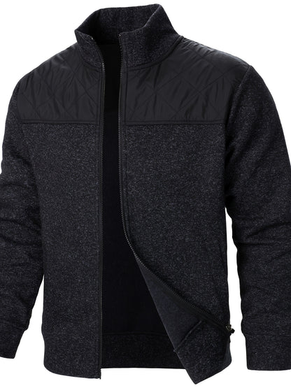 Men's Casual Quilted Polyester Jacket with Stand Collar