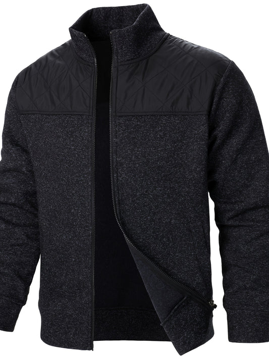 Men's Casual Quilted Polyester Jacket with Stand Collar