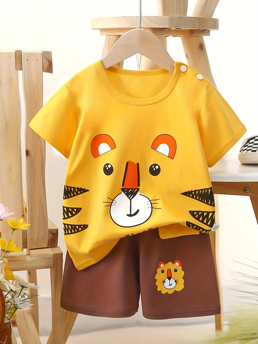 Kids' Cotton Summer T-Shirt and Shorts Set with Animal Print
