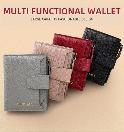 BANYANU Women'S Genuine Faux Leather Wallet - Red Lychee Grain Texture, Multi-Card Slots, Zippered Coin Pocket, Detachable ID Window, Compact Design for Everyday Use, Secure Coin Storage | Stylish Wallet | Synthetic
