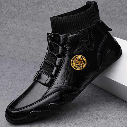 Men's Casual Lace-Up Ankle Boots in Split Leather