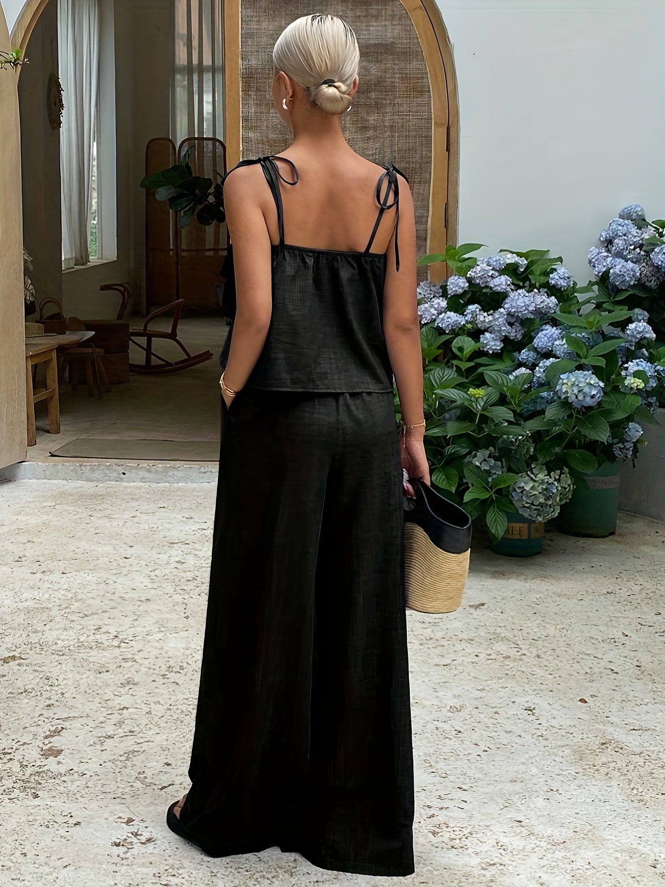 Women’s Ruffled Cami Top & High-Waist Tie-Side Pants Set