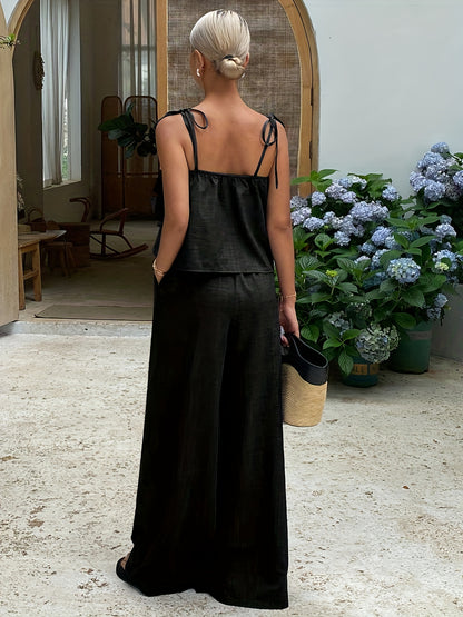 Women’s Ruffled Cami Top & High-Waist Tie-Side Pants Set