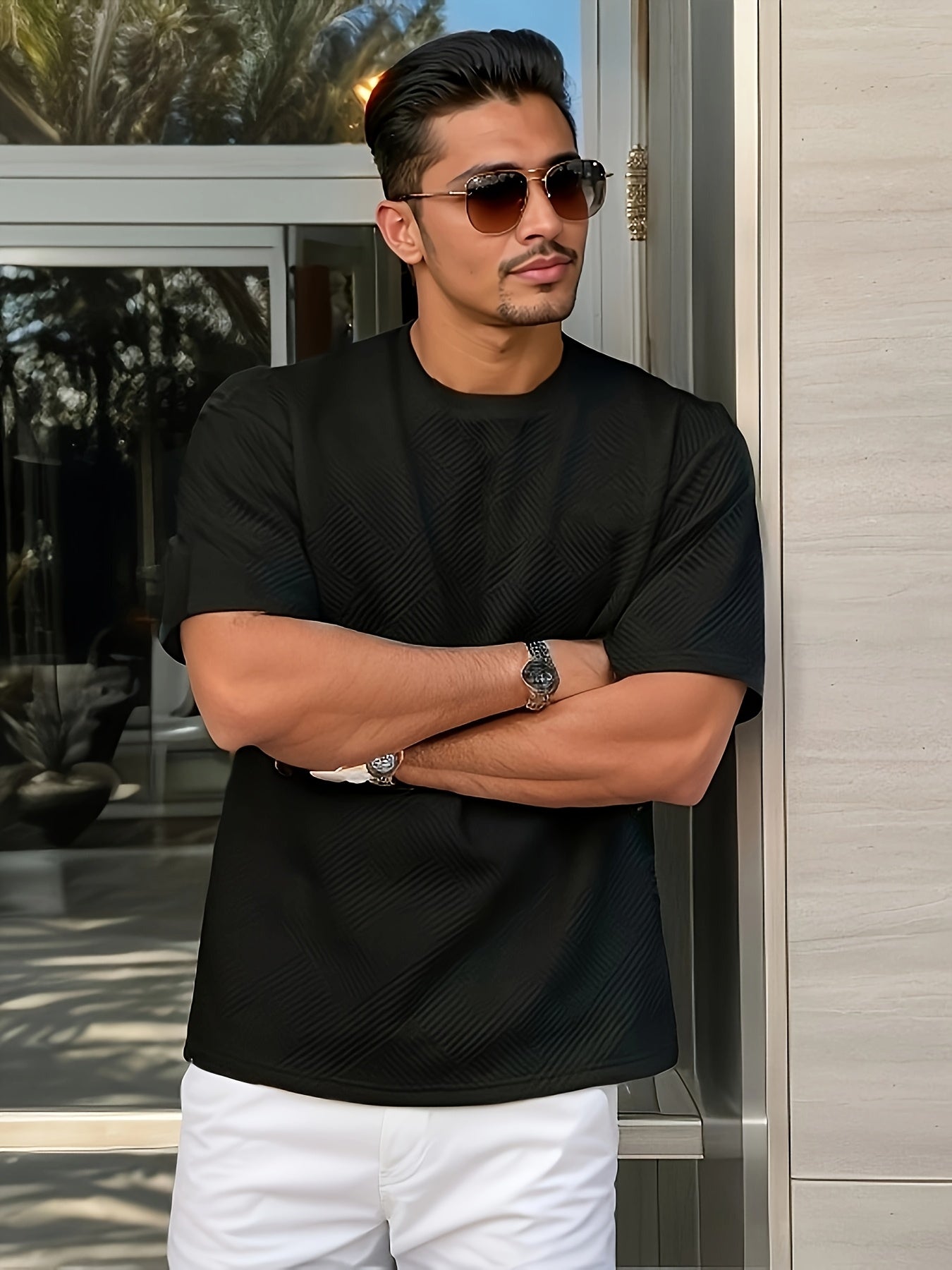 Men's Solid Color Summer Simple Fashion Casual Top, Crew Neck T-Shirt, Suitable for Husband Gift and Father's Day Present - ayq