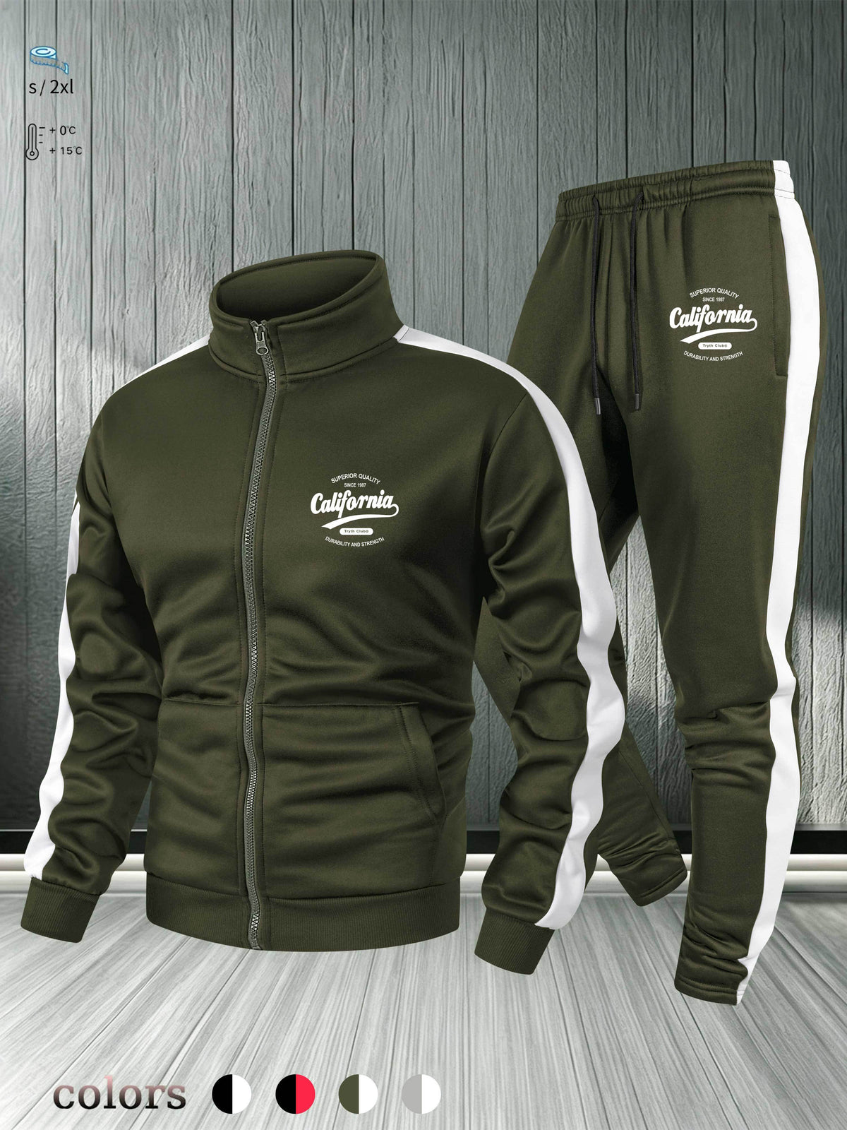 Men's Autumn Winter Stand Collar Zipper Jacket & Pants Set