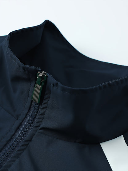 Men's Black Woven Stand Collar Bomber Jacket with Letter Badge