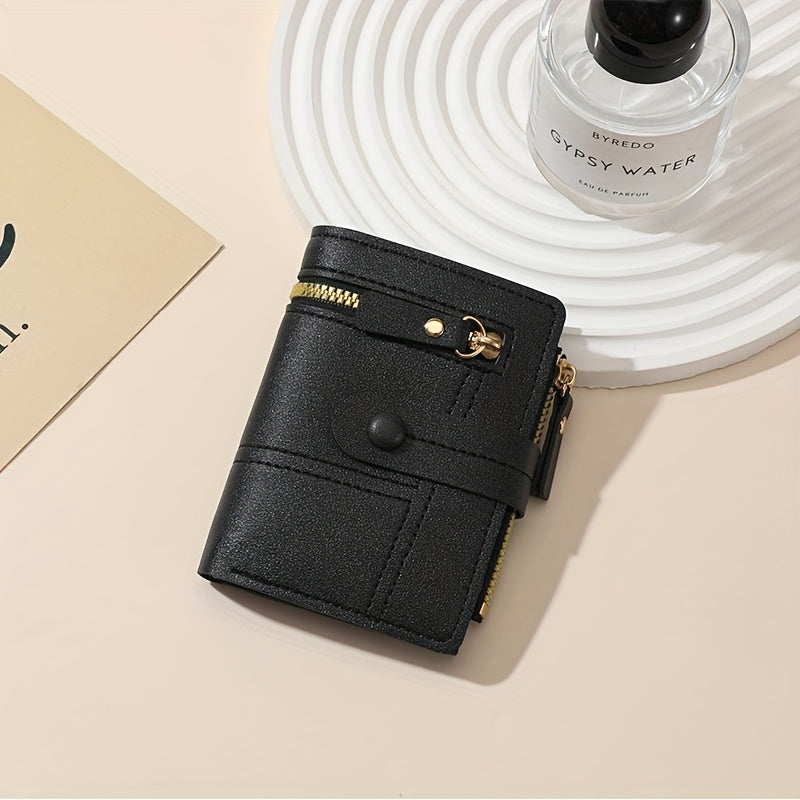 Women'S Stylish Short Wallet with Multiple Zippers, Large Capacity, Foldable, Multifunctional Mini Handbag, Multiple Card Slots for Credit Cards, ID, And Passport.