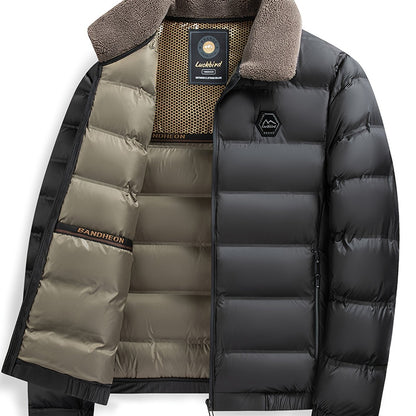 Men'S Heavyweight Winter Jacket - Thermal Insulated Coat with Zipper Closure, Slim Fit Formal & Casual Outerwear in Dark Green/Blue, Polyester-Lined Cold Weather Jacket for Everyday & Special Occasions, Winter Coats, Seasonal