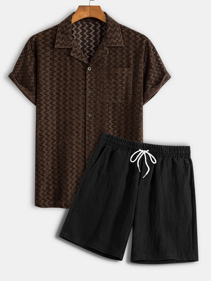 Men's Stretch Jacquard Short Sleeve Shirt & Shorts Set