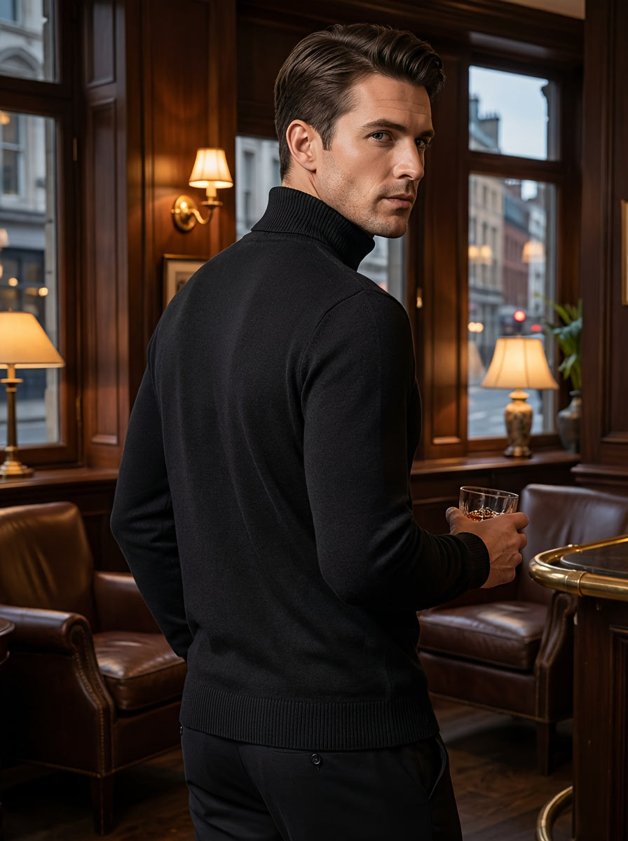 Men'S High-Neck Knitted Sweater | Slim Fit Pullover with Embroidered Spurs Design, Soft and Comfortable, Rayon Fabric, Fall/Winter Collection