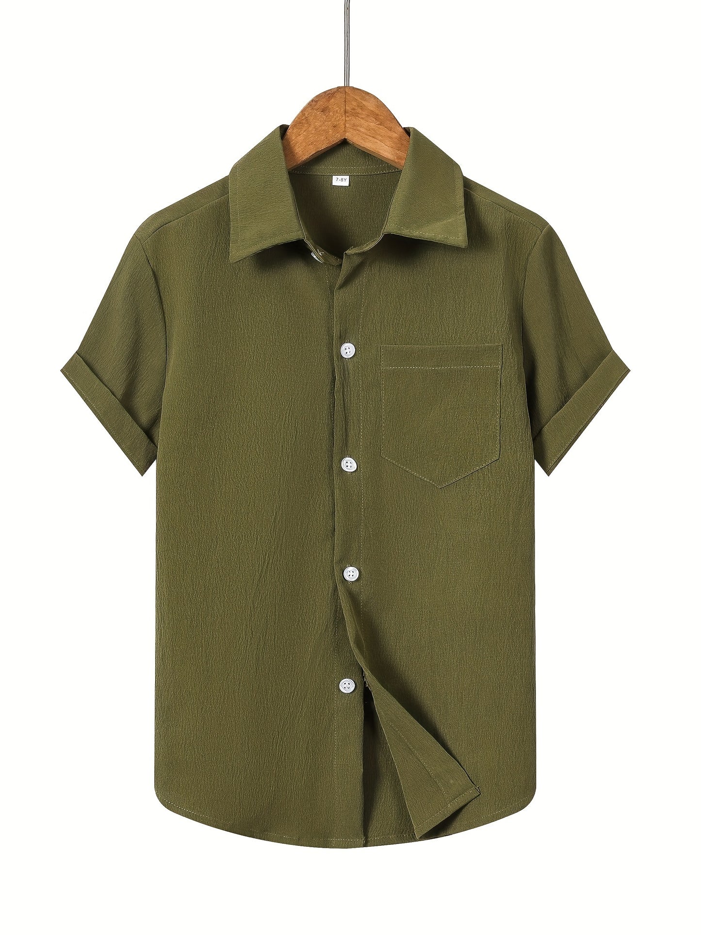Boys' Casual Short Sleeve Solid Color Shirt with Stretch Fabric