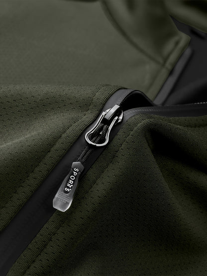 Men's Athletic Jacket - Quick-Dry Gym Coat with Zipper Closure, Lightweight Workout Jacket for Running, Hiking, Training - Olive Green Athletic Outerwear (Machine Washable) - Bodybuilding & Casual Streetwear, Workout Clothes,