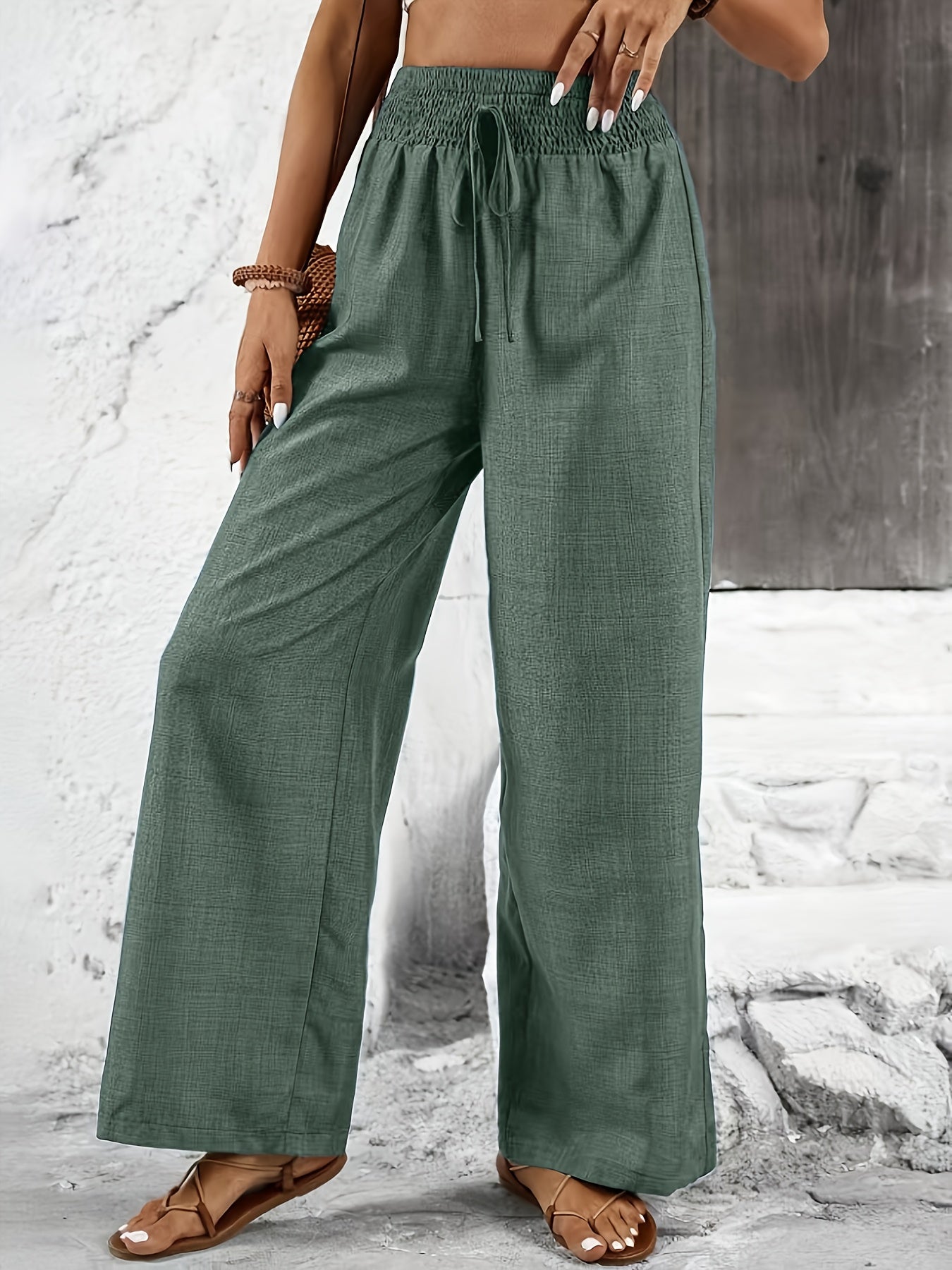 Elegant Solid Color Twisted Knot Straight-Leg Pants