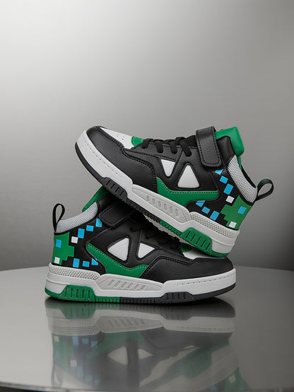 Youngsters' High-Top Sneakers with Color Block Design - Breathable, Non-Slip & Durable for Boys and Girls - Perfect for Outdoor Activities & Casual Attire
