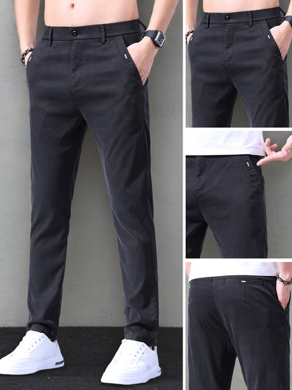 Men's Slim-Fit Summer Suit Pants with Stretch Lyocell Fabric