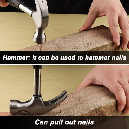 15pcs Heavy-Duty Toolbox & Tool Set with Plastic Case, Hammer, Vise-Grip Style Pliers, Wrench & Screwdriver Suitable for Repair & Car Maintenance - No Assembly Required