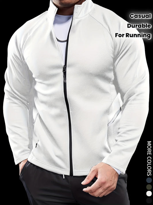 Men'S Slim Fit Quick-Dry Zip-Up Jacket - Lightweight Comfort Fabric, Stand Collar, Long Sleeves for Running & Outdoor Activities, Olive Green, Fall/Winter Casual Sportswear, Sportswear | Sleek Design | Durable Sportswear