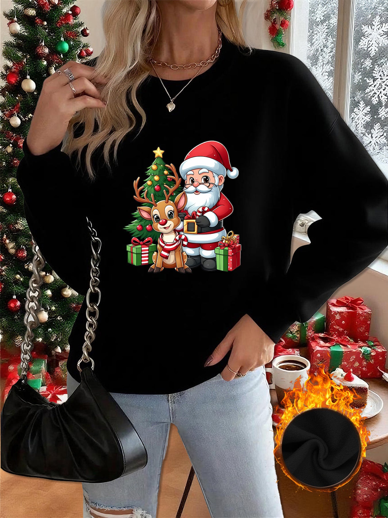 1pc Women's & Unisex Christmas Santa Reindeer Elf Print Sweater - Red Pullover Sweatshirt with Round Neck, Soft Warm Winter Sweating Jacket for Holiday Parties, Family Matching Outfits, Gift (Machine Washable) - Y2K Style All
