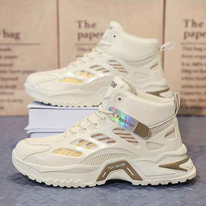 Fashion Mid-Top Sneakers for Men - Casual Street Style Athletic Shoes with Graphic Pattern, Lace-Up Closure, All-Season Round Toe Trainers with PU Upper, Fabric Lining  Insole, Anti-Slip PVC Sole