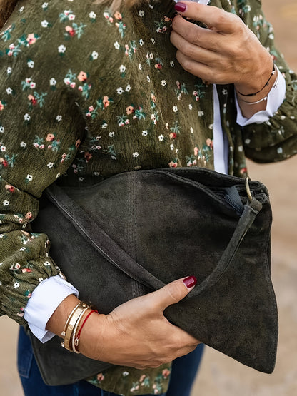 Women's Elegant Vintage Floral Print Pilot Jacket - Dark Green/Black/Brown/Gray/Beige with White/Red/Brown Flowers, Structured Collar & Chest Pockets, Machine Washable Spring/Fall Outerwear, Casual to Formal Events, Retro Sty