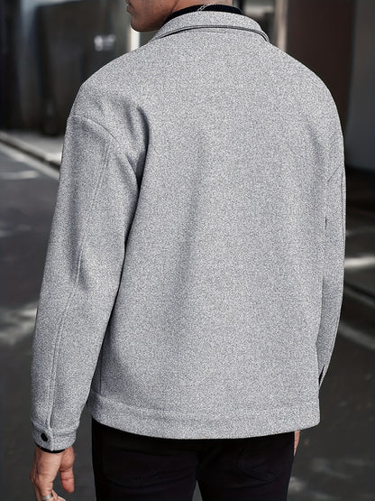 Men'S British-Inspired Workwear Jacket - Casual Short Length Loose Fit with Pockets, Solid Color, Spring/Fall Outerwear, Non-Stretch Fabric, Snap Closure, Regular Fit for Everyday & Travel, Spring Fall Clothing, Structured De