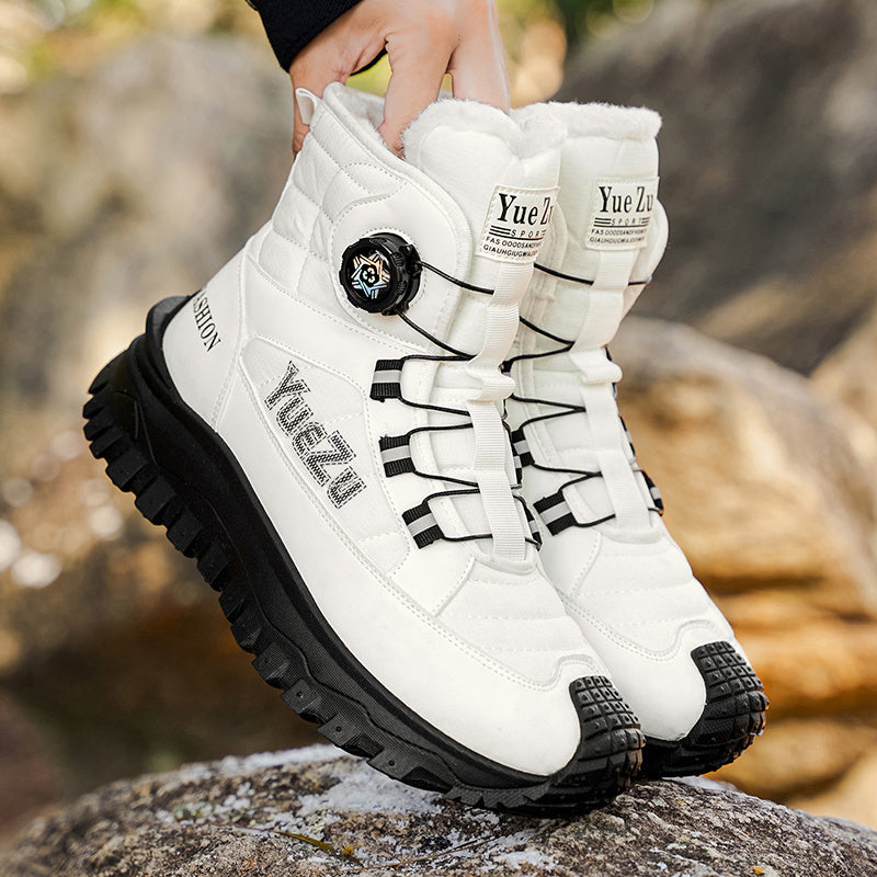 Men's -Lined Snow Boots, Winter Warm Work Boots, Wear-Resistant Outsole Anti-Slip Hiking Boots, Outdoor Trekking Boots, Tactical Work Boots, Gear Pattern Anti-Slip Sole, Snow Mountain Hiking Boots, Professional Outdoor Polar