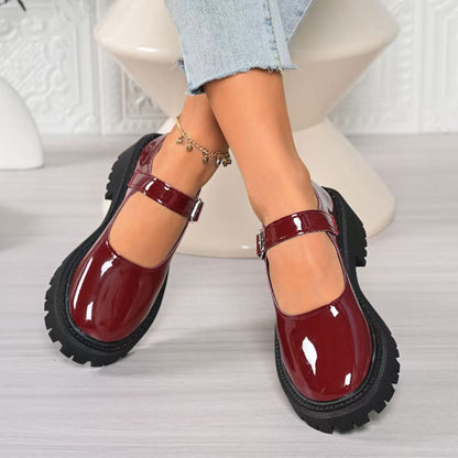 Women’s Preppy Mary Jane Flats with Buckle and Thick Sole